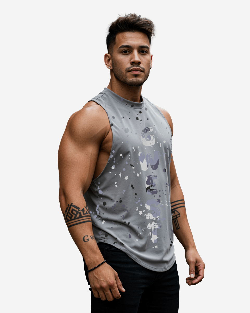 G  WEST LOGO ARMY GREY SPLATTRE GREY TANKS