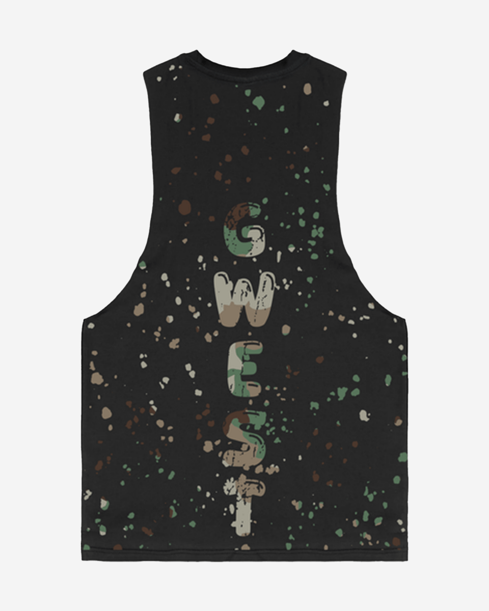 G  WEST LOGO ARMY SPLATTRE BLACK TANKS