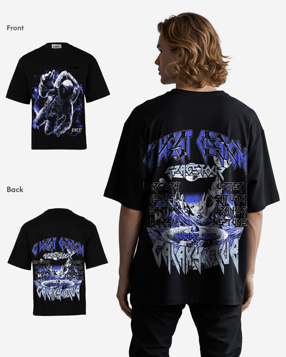 G West Mens Galaxy Premium Oversized Tee Front And Back Print