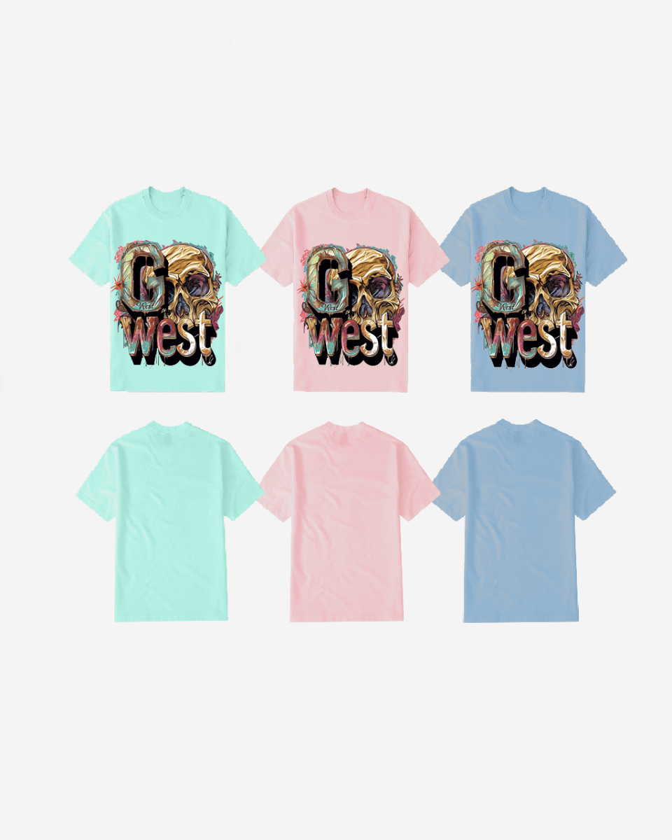G WEST multicolor skull TEE
