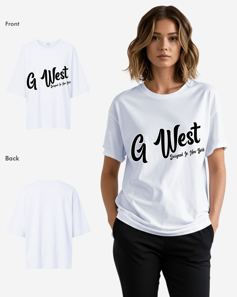 G West Womens Oversized Cursive Logo Black Tee