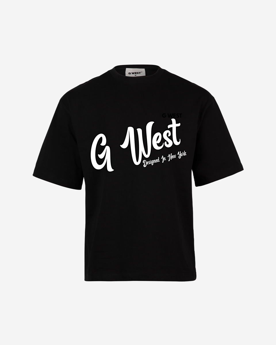 G West Oversized Cursive Logo Black Tee