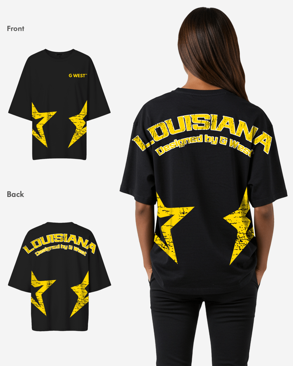 G West Oversized Louisiana Arch Logo Black Tee - WOMEN