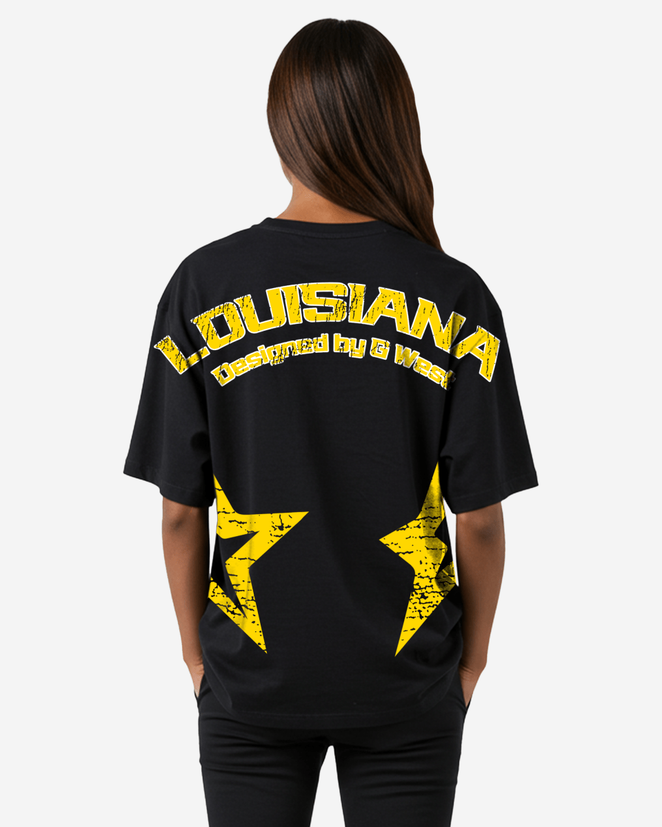 G West Oversized Louisiana Arch Logo Black Tee - WOMEN