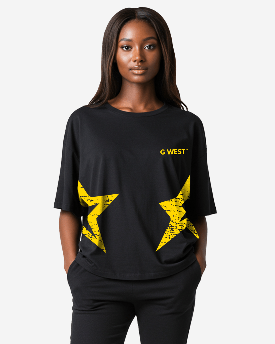 G West Oversized Louisiana Arch Logo Black Tee - WOMEN