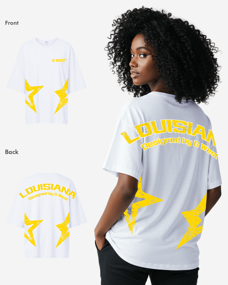 G West Oversized Louisiana Arch Logo Black Tee - WOMEN