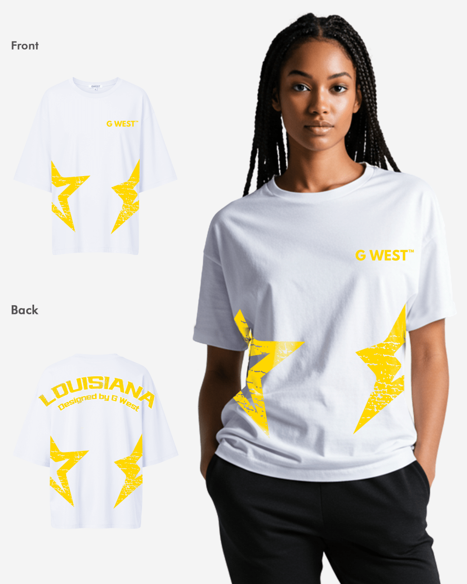 G West Oversized Louisiana Arch Logo Black Tee - WOMEN