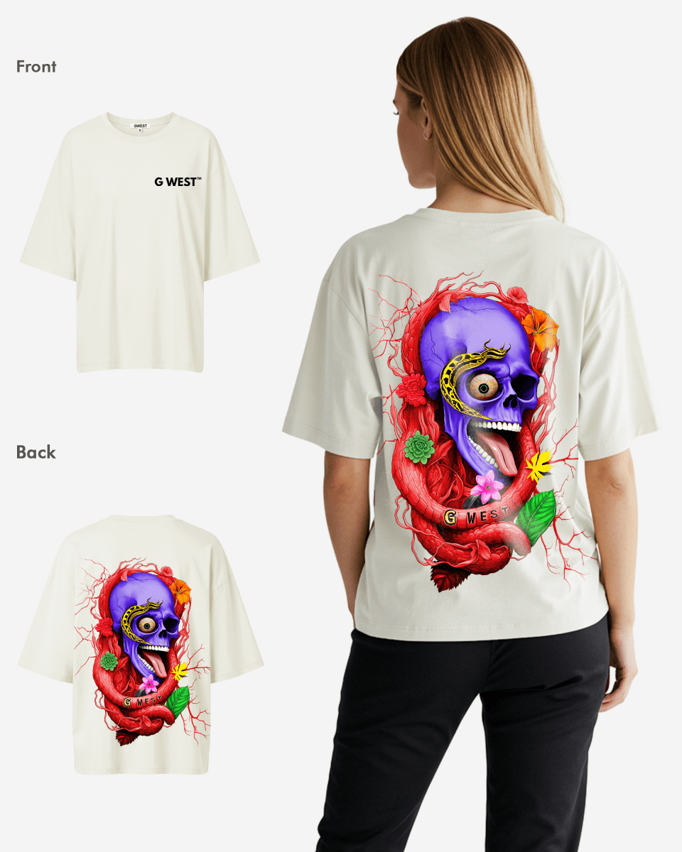 G West Oversized Premium Snake Skull T-Shirt - WOMEN