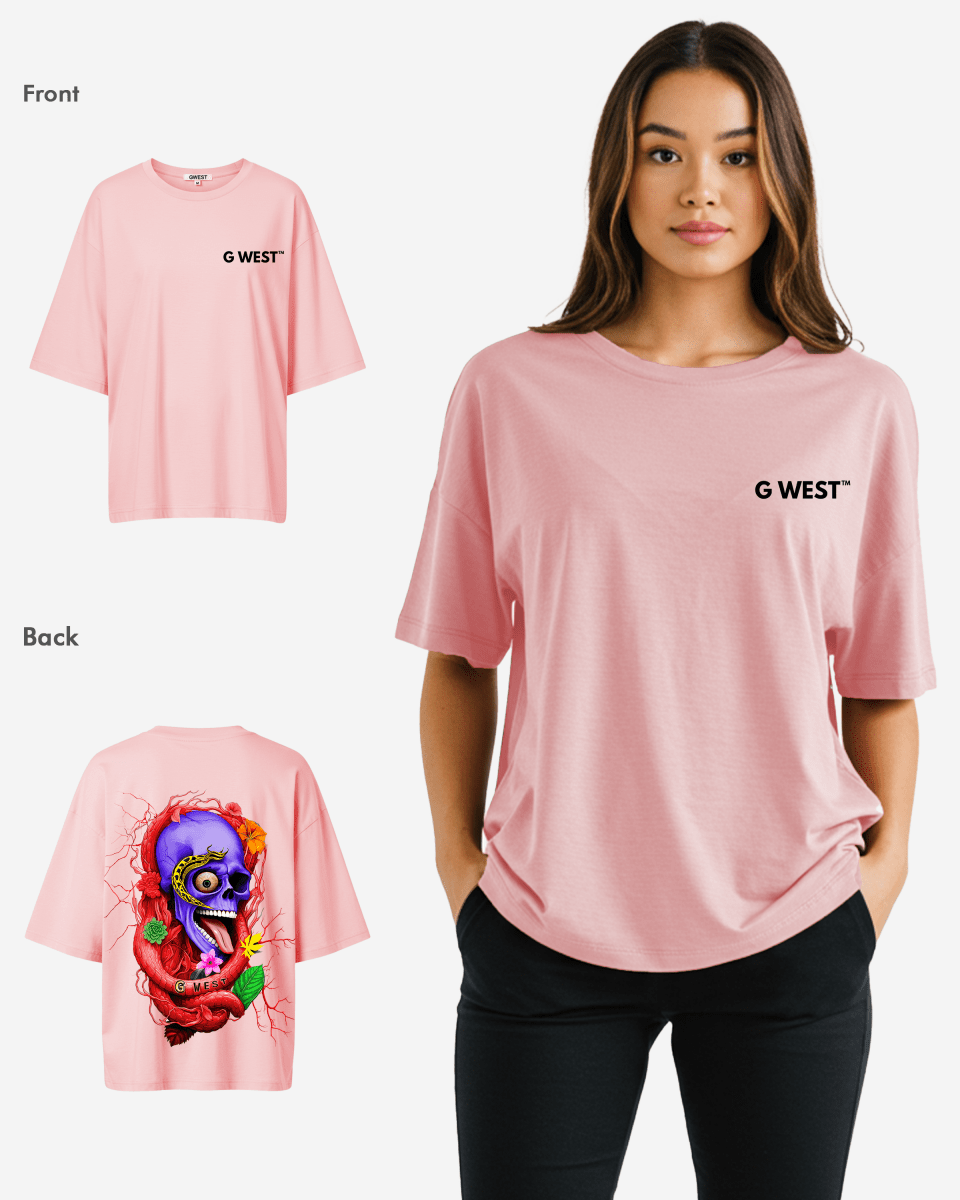 G West Oversized Premium Snake Skull T-Shirt - WOMEN