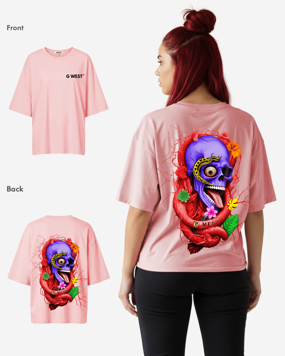G West Oversized Premium Snake Skull T-Shirt - WOMEN