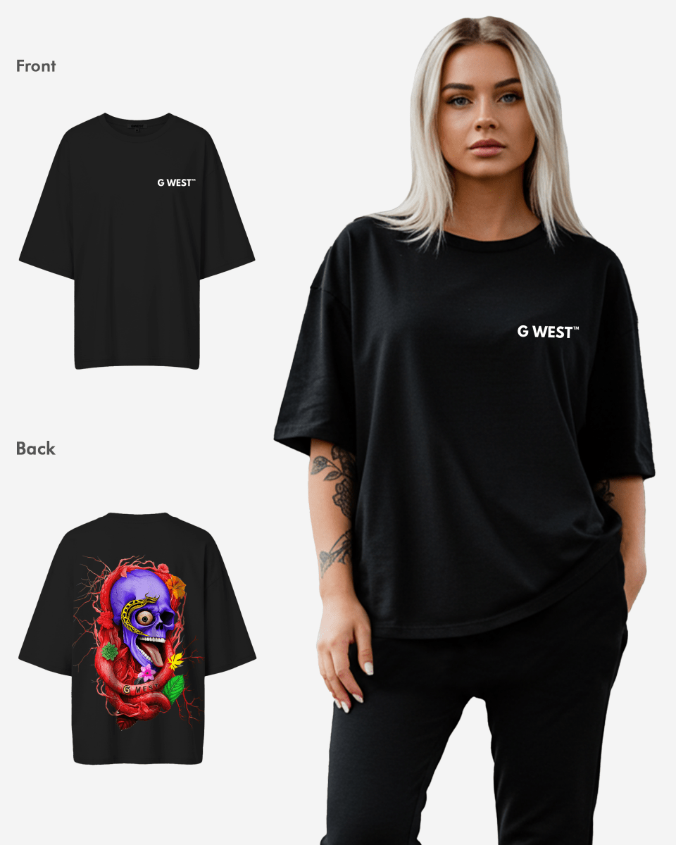 G West Oversized Premium Snake Skull T-Shirt - WOMEN