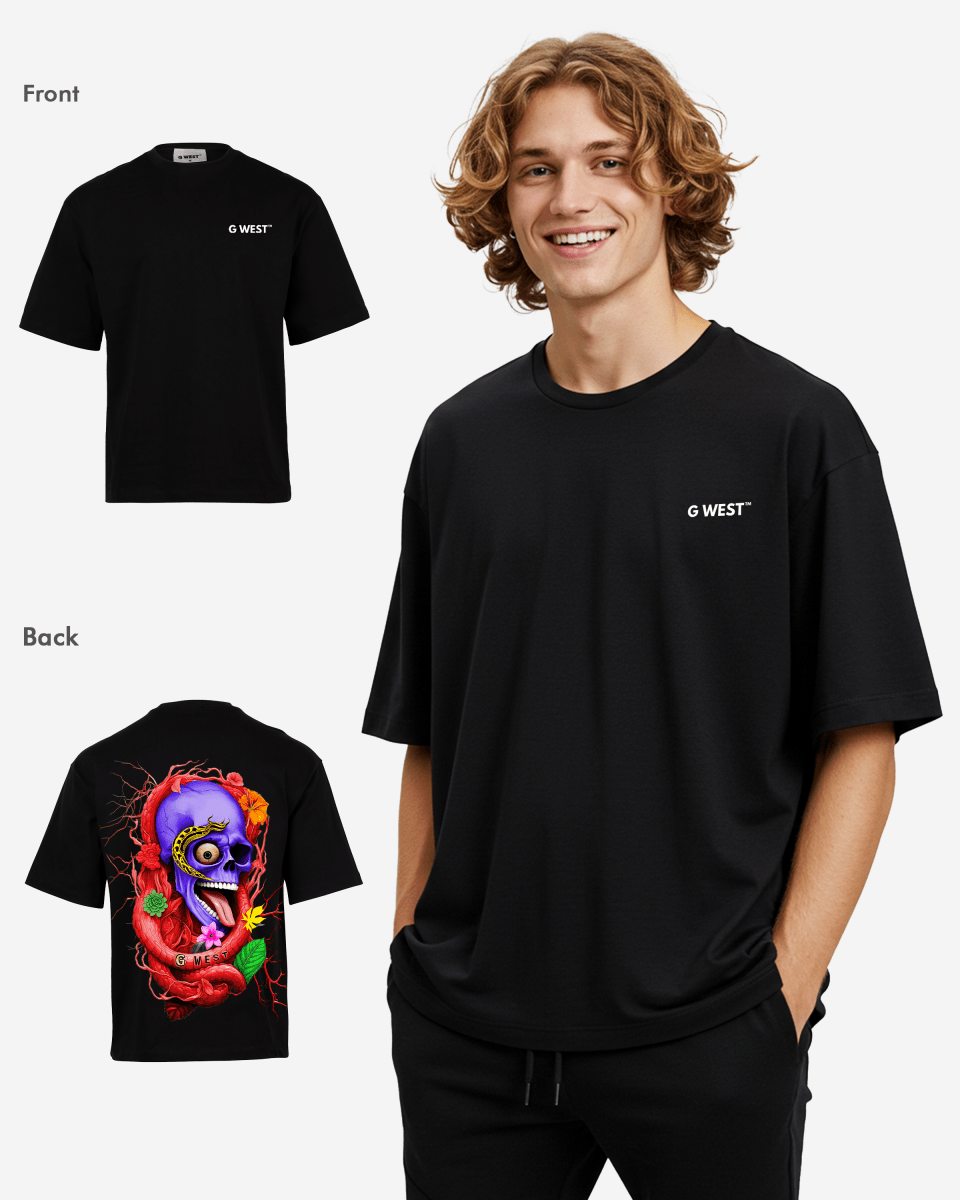 G WEST OVERSIZED PREMIUM SNAKE SKULL T-SHIRT