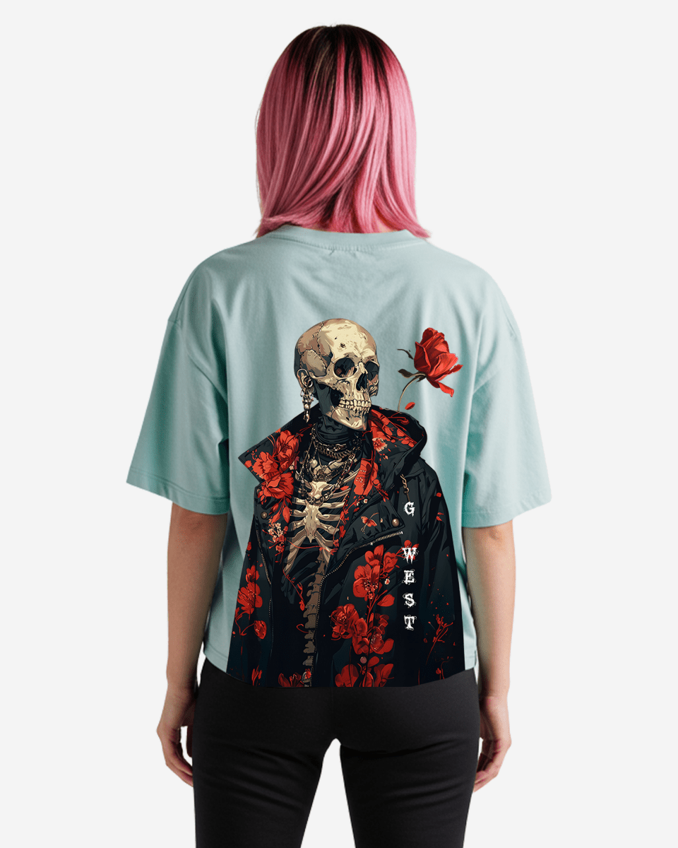 G West Oversized Skull & Rose T Shirt -WOMEN