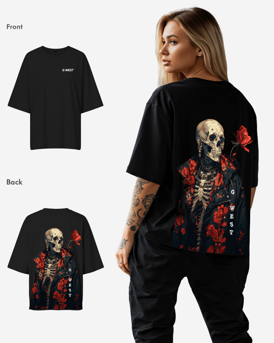 G West Oversized Skull & Rose T Shirt -WOMEN