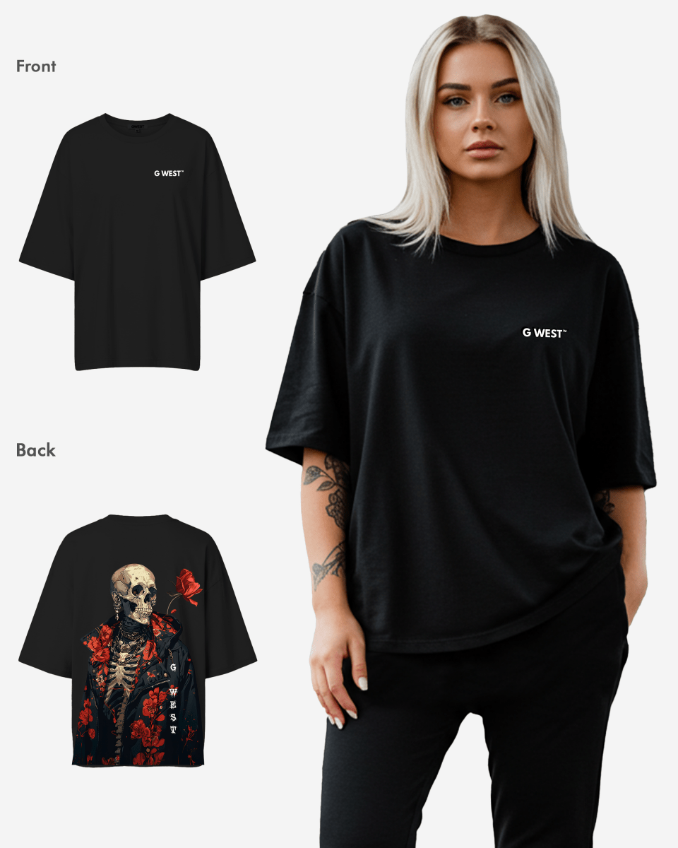 G West Oversized Skull & Rose T Shirt -WOMEN