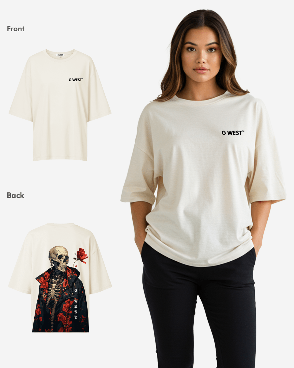 G West Oversized Skull & Rose T Shirt -WOMEN