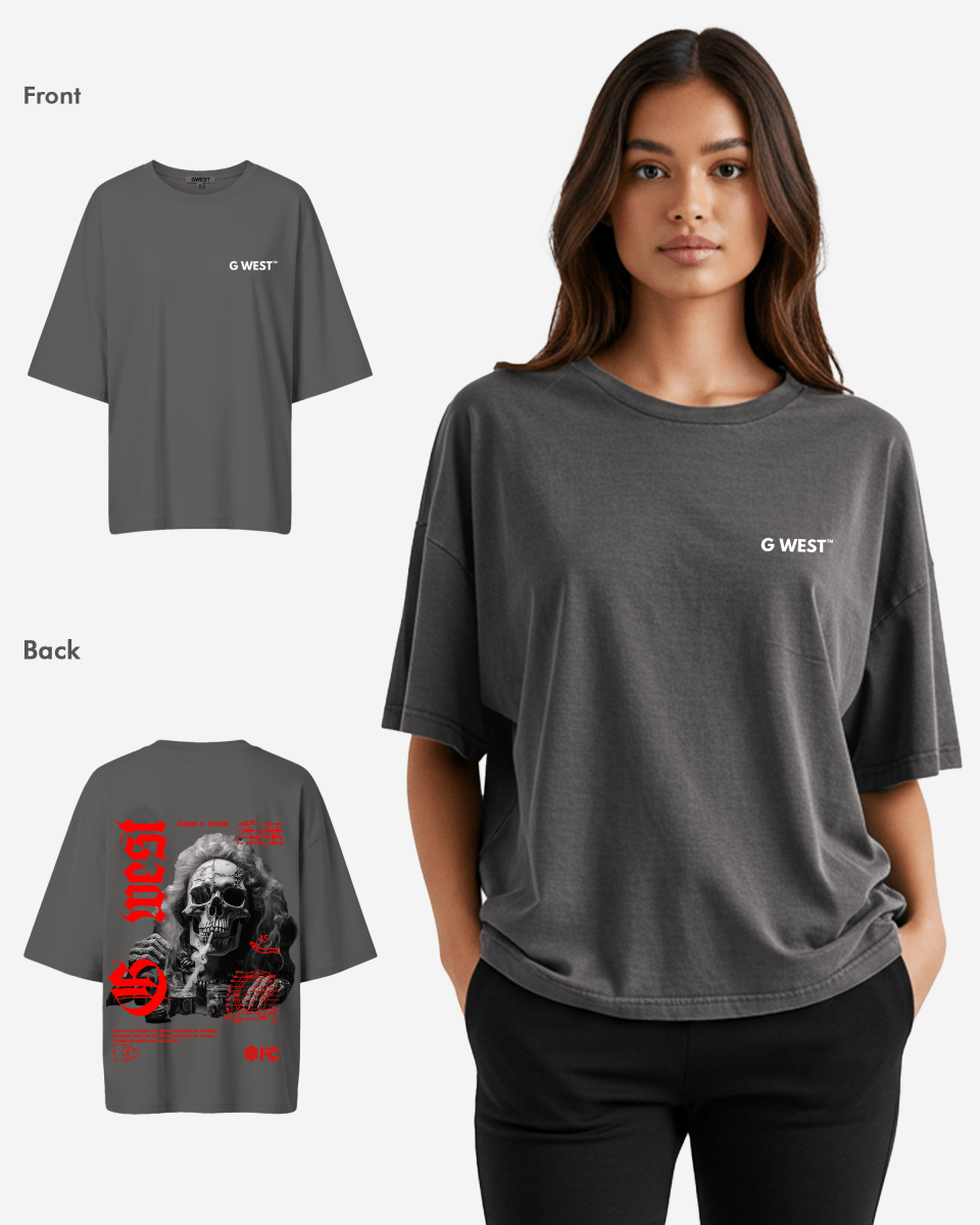 G West Oversized Smoke Skull Tee - Women