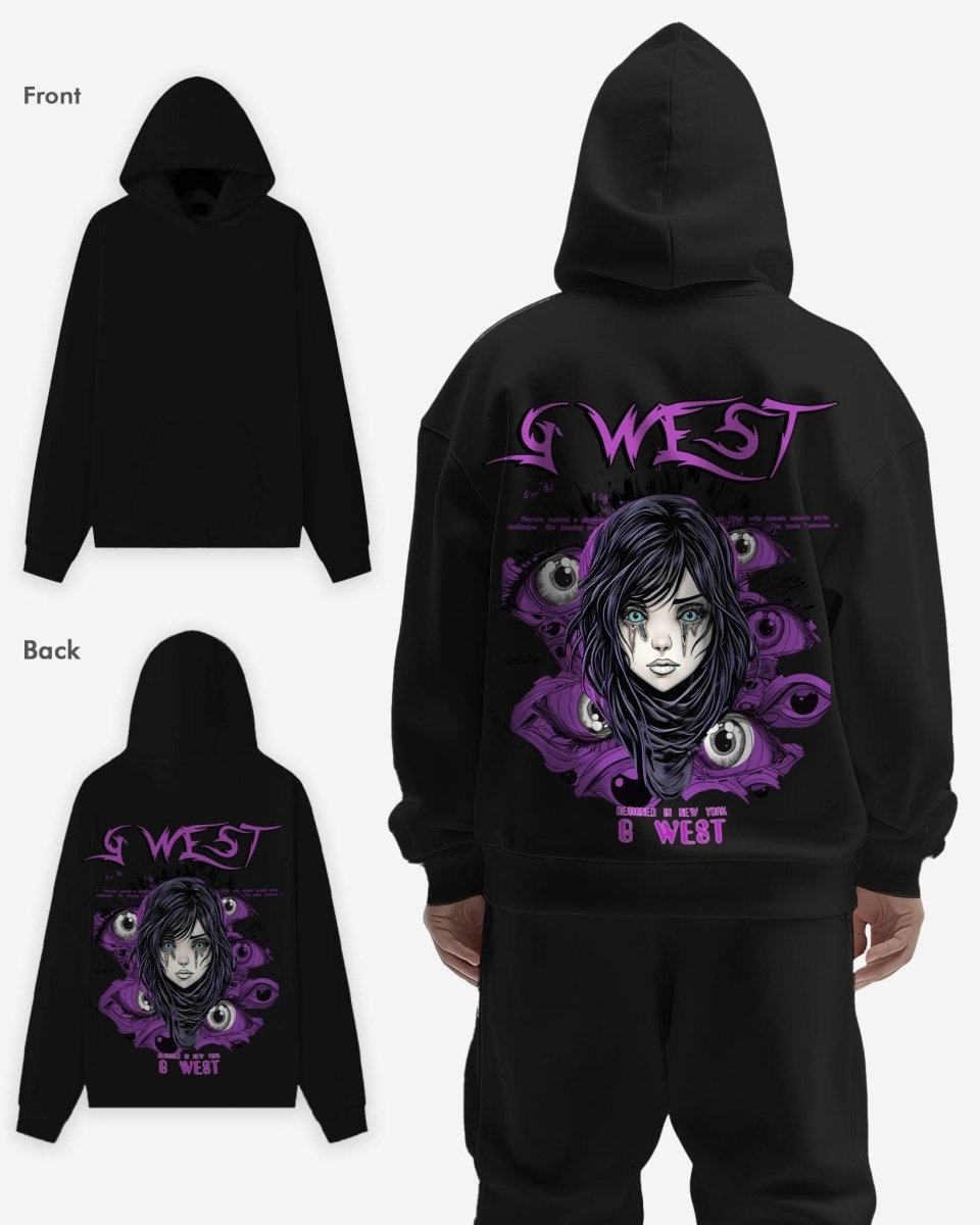 G West Purple Eye Black Oversize Hoodie