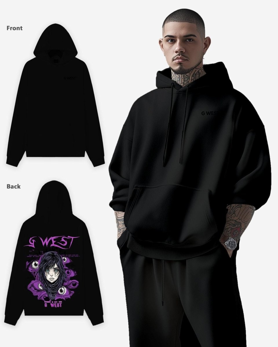 G West Purple Eye Black Oversize Hoodie