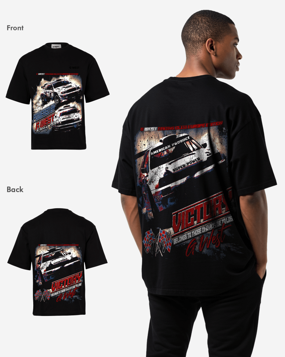 G West Racing Club Double Hit Premium Oversized Tee Front And Back Print