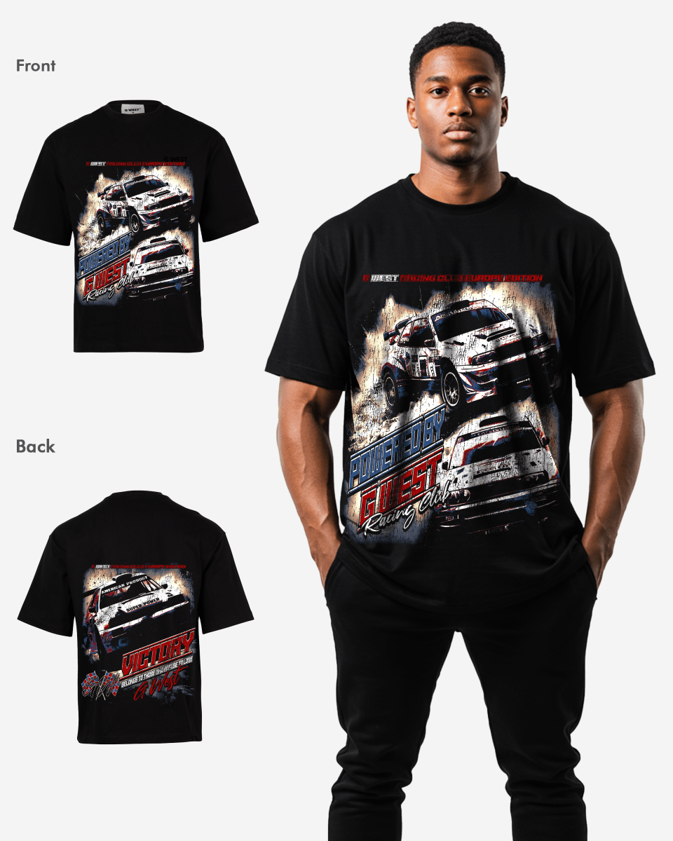 G West Racing Club Double Hit Premium Oversized Tee Front And Back Print