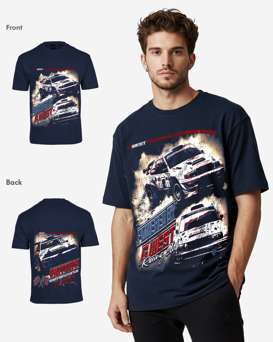 G West Racing Club Double Hit Premium Oversized Tee Front And Back Print