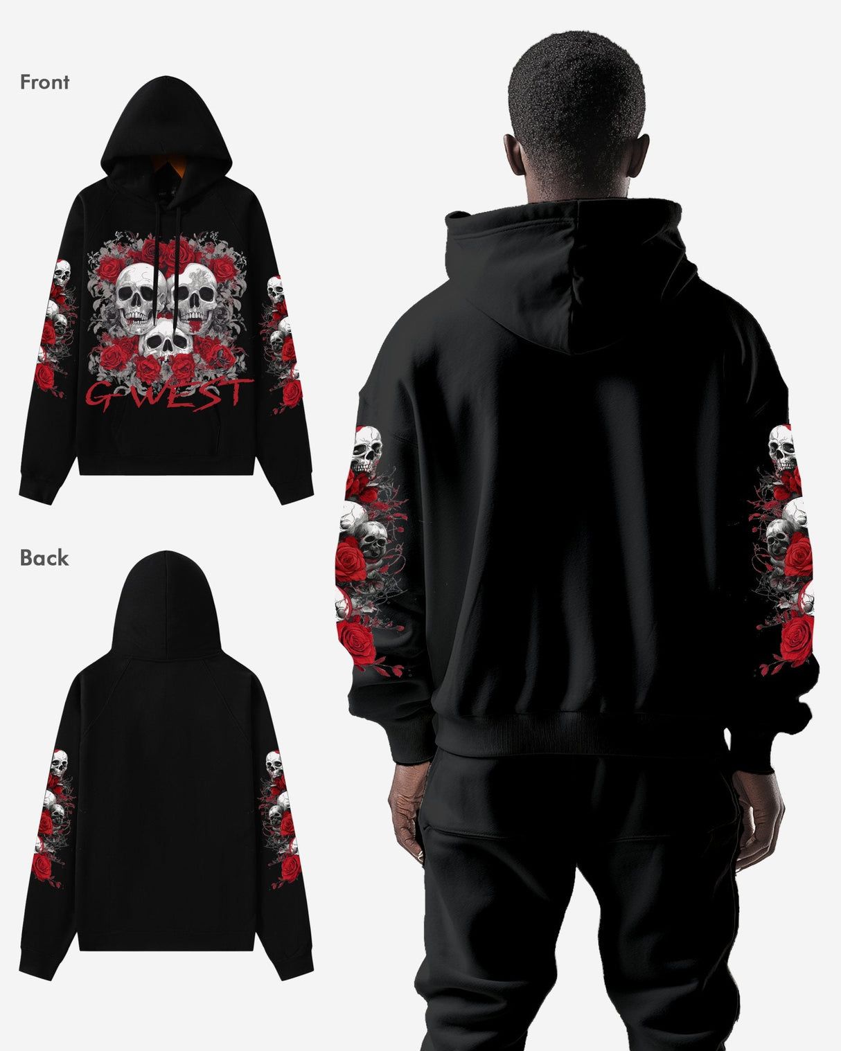 G West Rhinestone Roses And Bones Oversized Hoodie