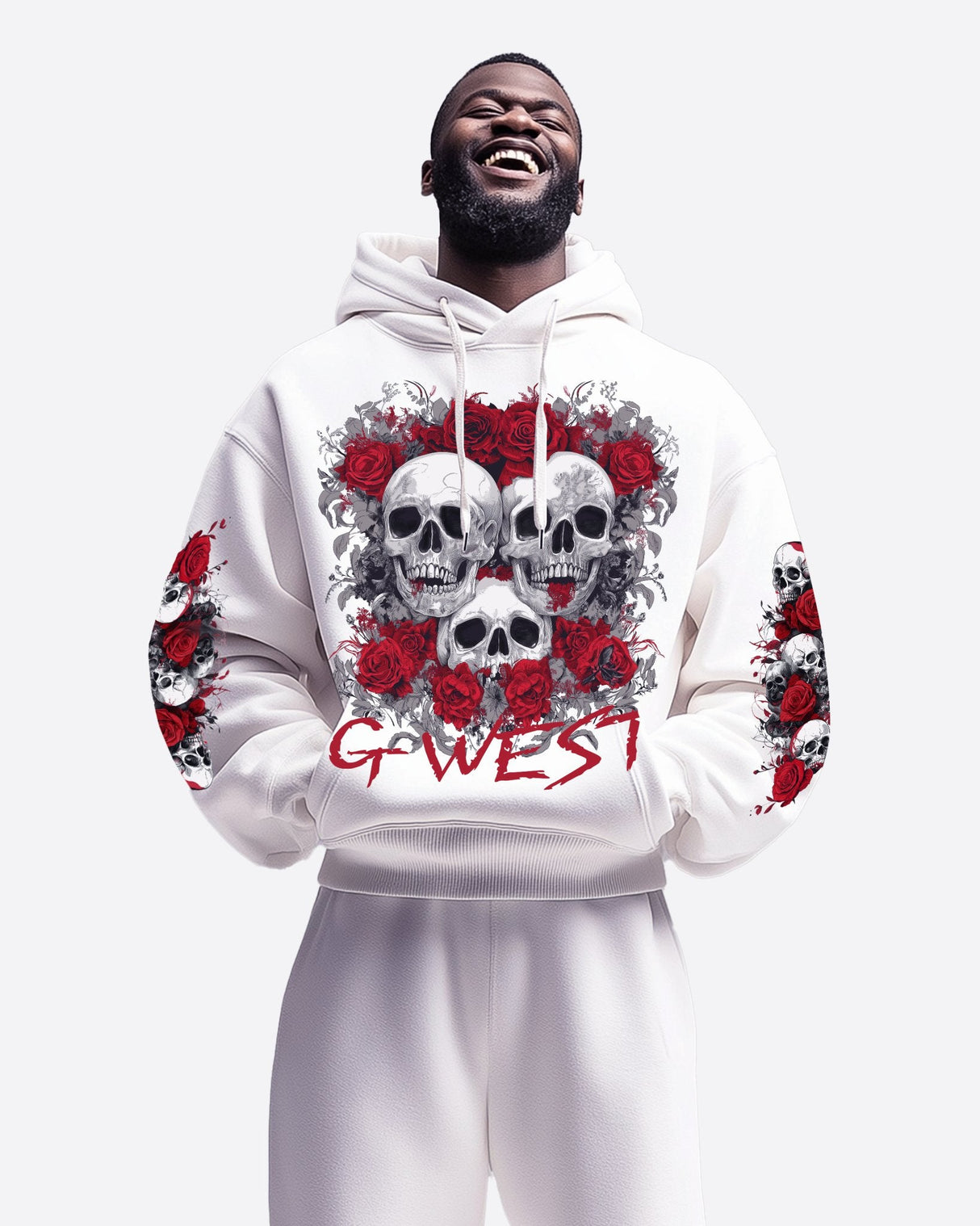 G West Rhinestone Roses And Bones Oversized Hoodie