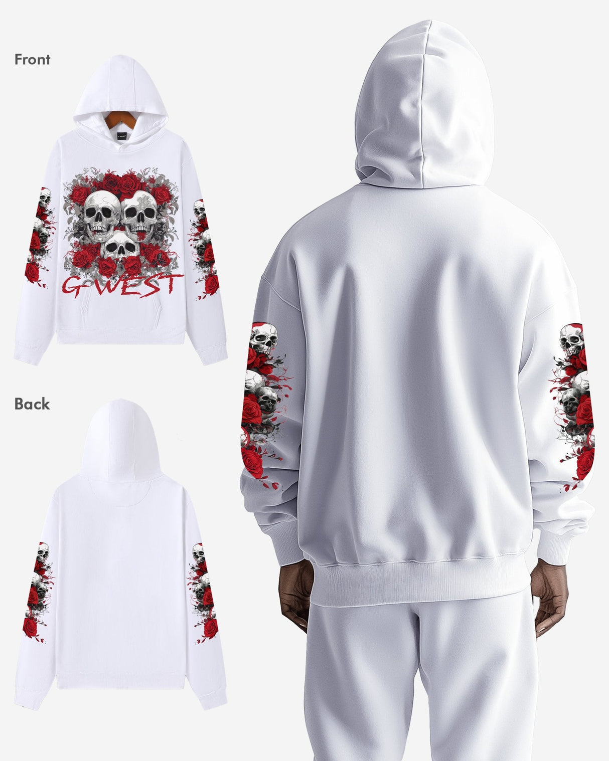 G West Rhinestone Roses And Bones Oversized Hoodie