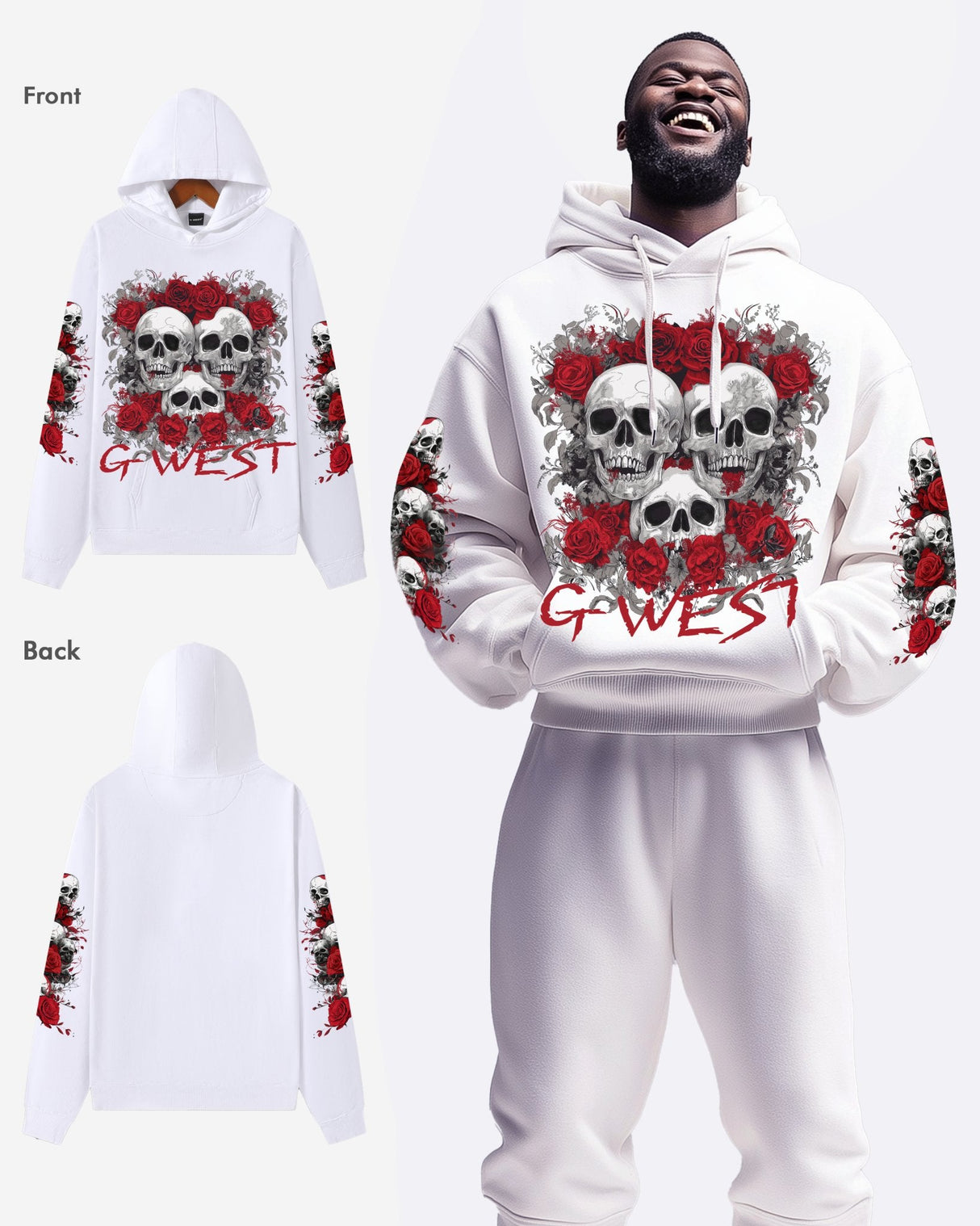 G West Rhinestone Roses And Bones Oversized Hoodie