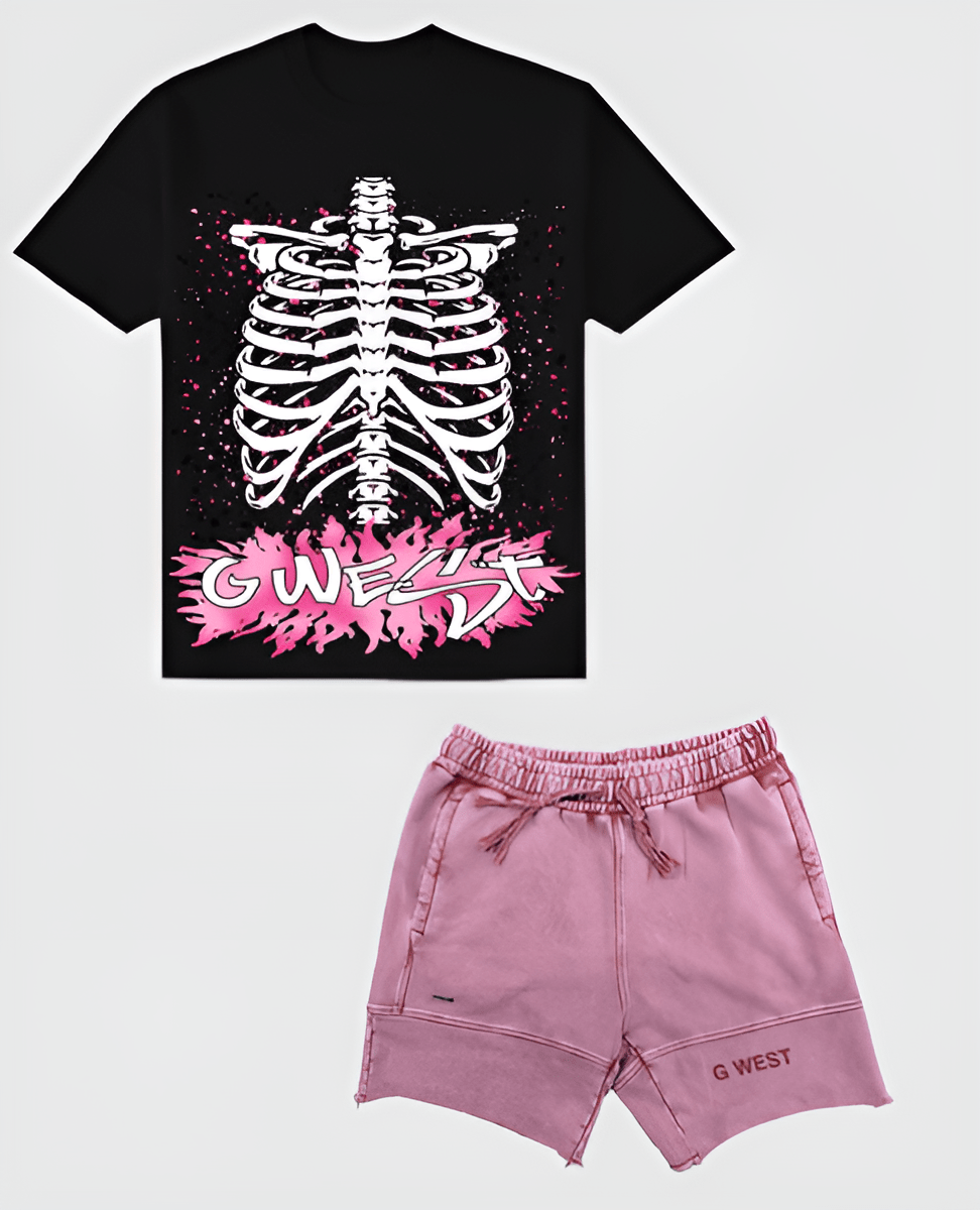 G West Rhinestone Skeleton Body Oversized  Tee & Short Set