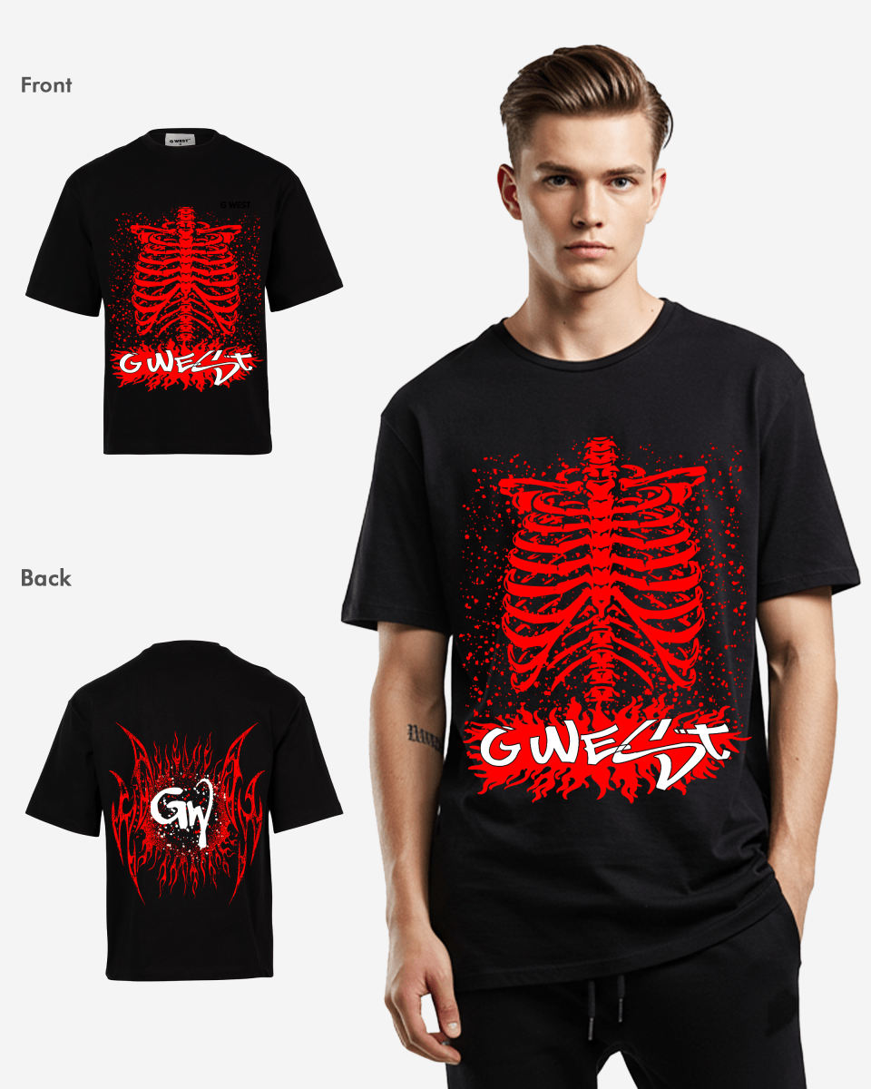G West Rhinestone Skeleton Body Oversized Tee