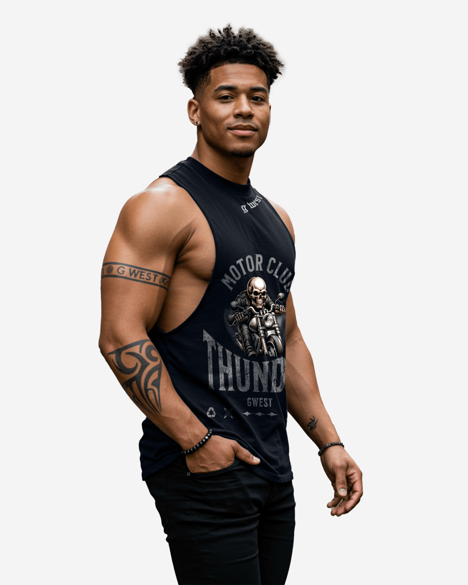 G WEST RHINESTONE THUNDER MOTOR CLUB MENS TANKS