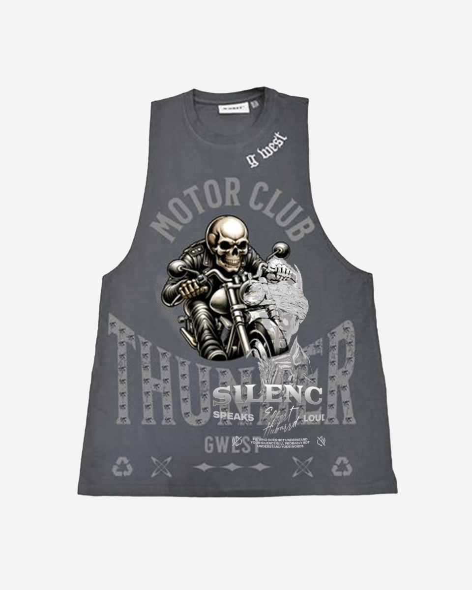 G WEST RHINESTONE THUNDER MOTOR CLUB MENS TANKS