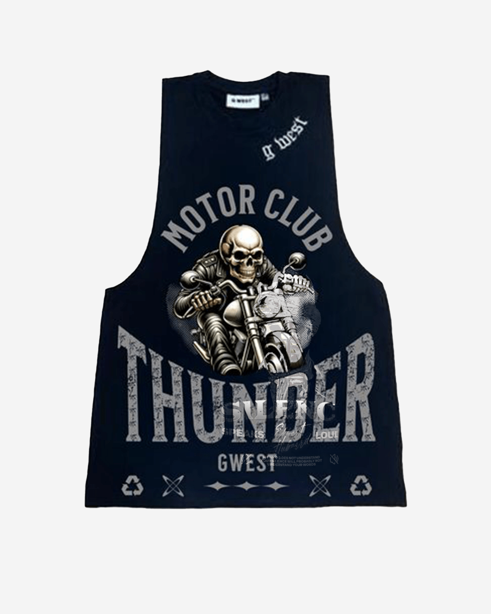 G WEST RHINESTONE THUNDER MOTOR CLUB MENS TANKS