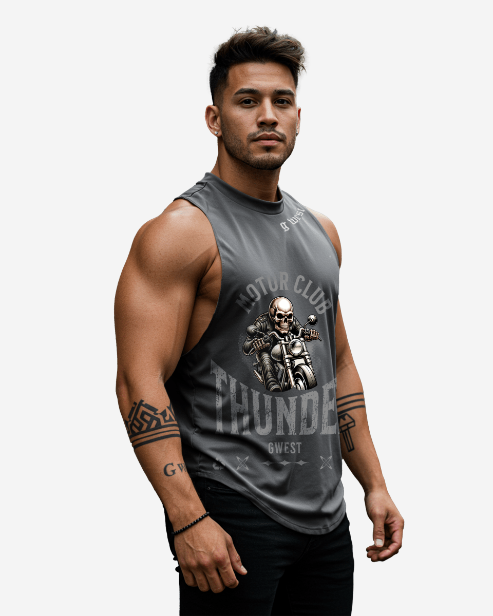 G WEST RHINESTONE THUNDER MOTOR CLUB MENS TANKS
