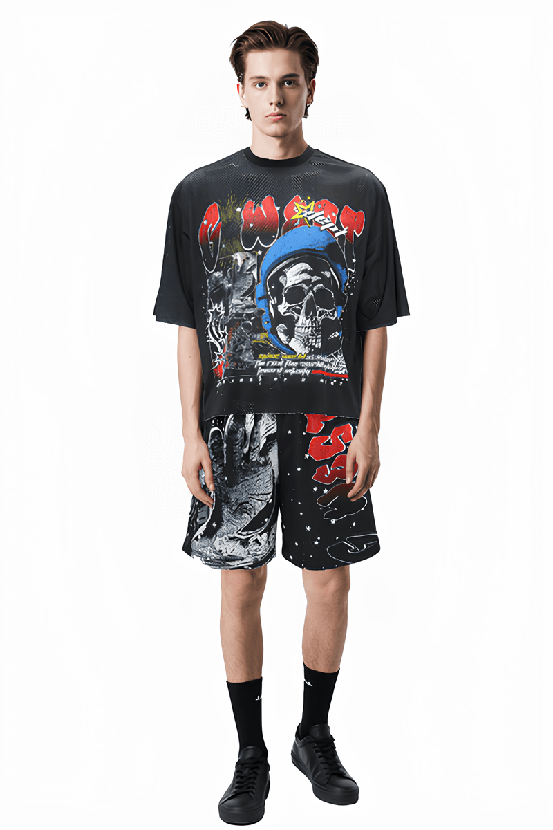 G WEST RHINSTONE ASTRO AFTERLIFE 3/4 SLEEVES MESH SHORT SET