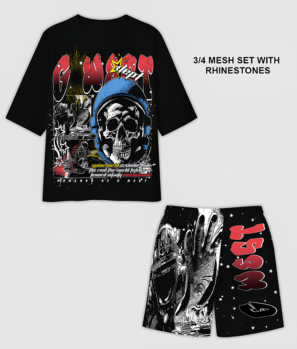 G WEST RHINSTONE ASTRO AFTERLIFE 3/4 SLEEVES MESH SHORT SET