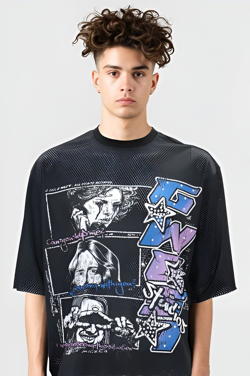 G WEST RHINSTONE CAN YOU HELP ME 3/4 SLEEVES MESH SHORT SET