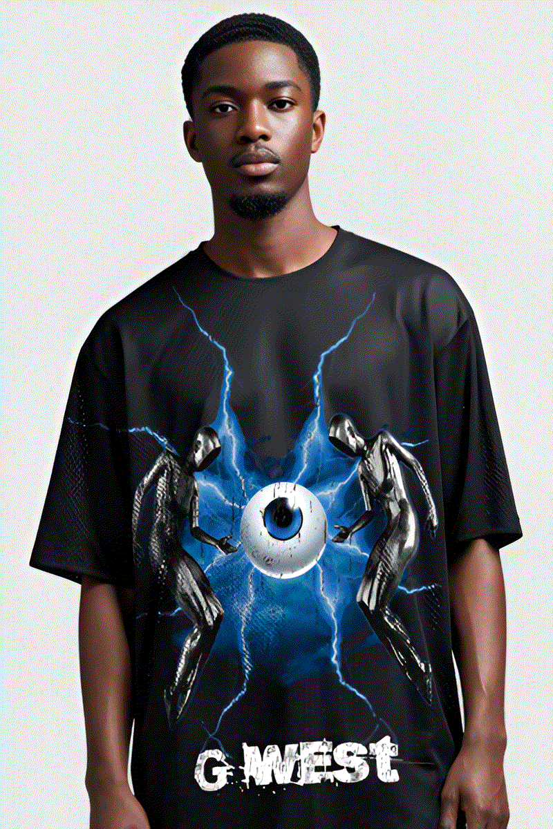 G WEST RHINSTONE EYE OF THE POWER 3/4 SLEEVES MESH SHORT SET