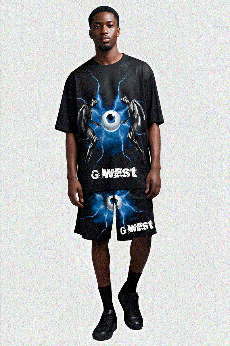 G WEST RHINSTONE EYE OF THE POWER 3/4 SLEEVES MESH SHORT SET