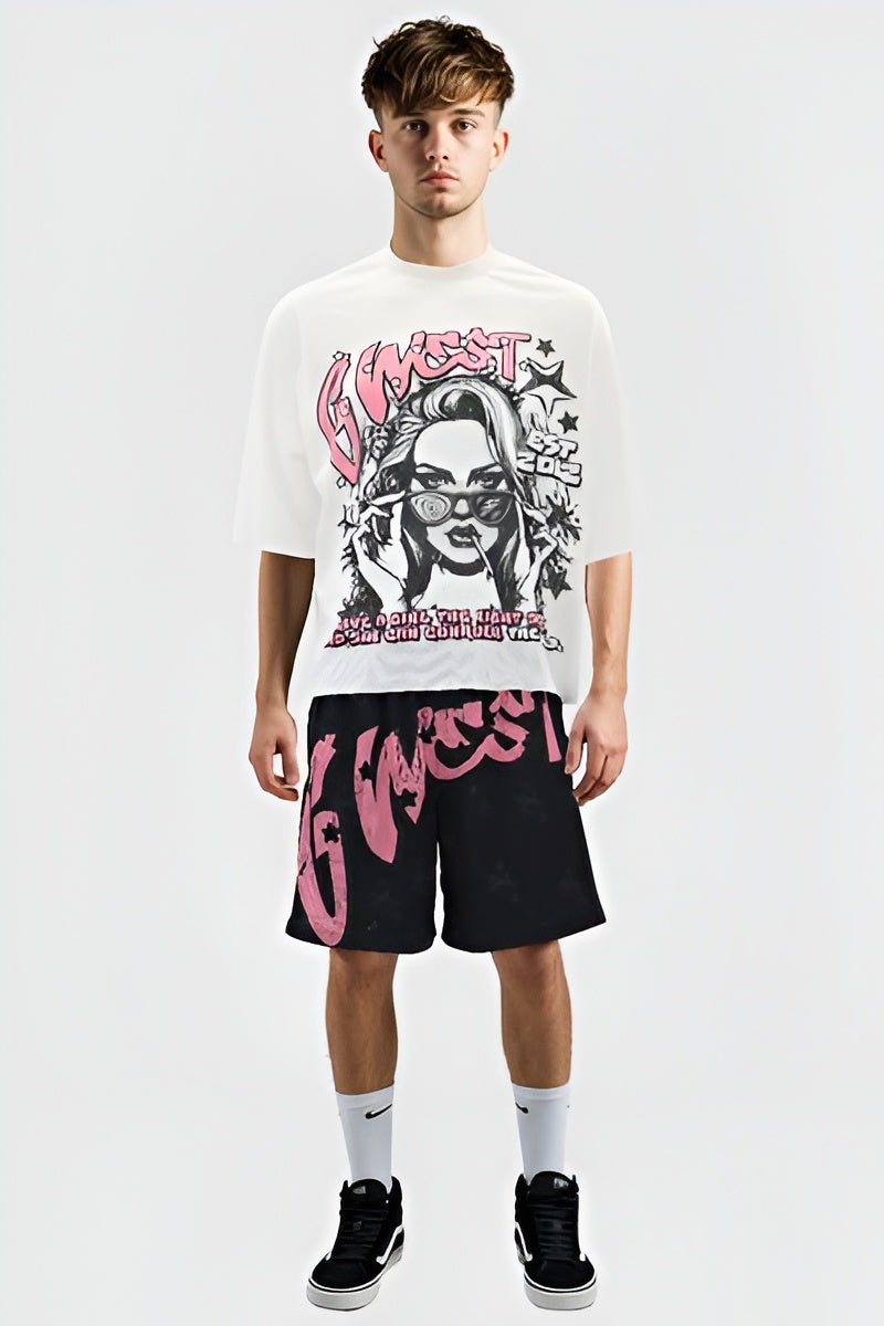 G WEST RHINSTONE MY GIRL 3/4 SLEEVES MESH SHORT SET