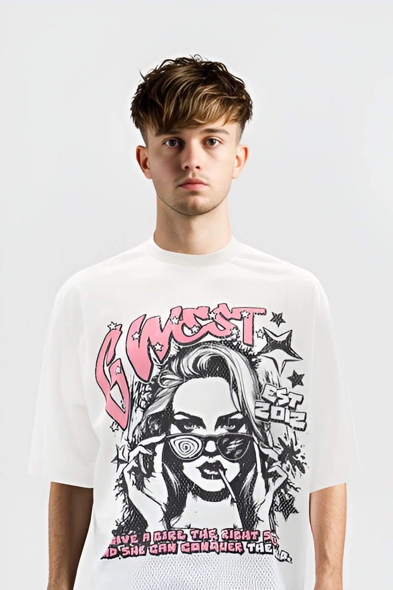 G WEST RHINSTONE MY GIRL 3/4 SLEEVES MESH SHORT SET