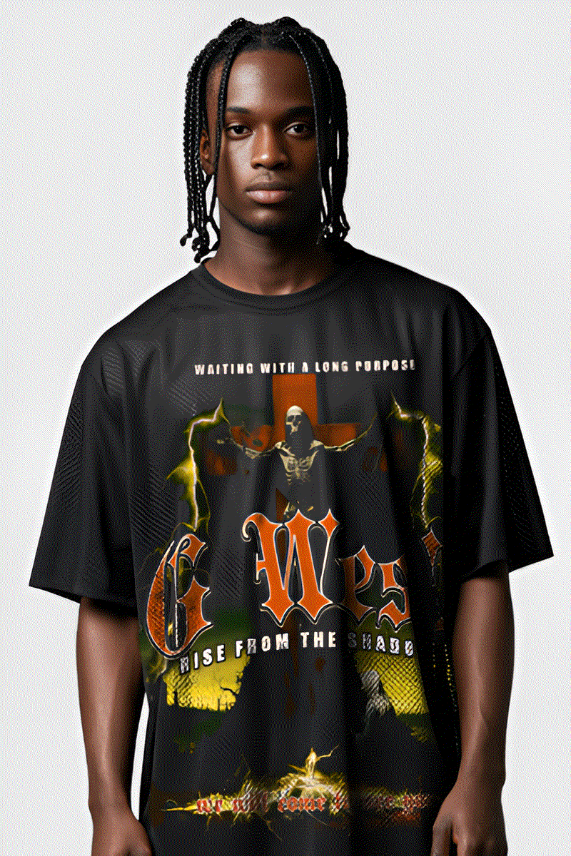 G WEST RHINSTONE RISE FROM THE SHADOW 3/4 SLEEVES MESH SHORT SET