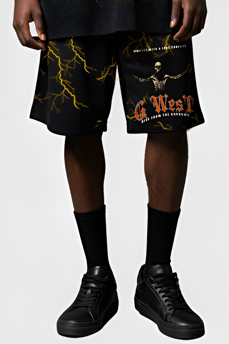 G WEST RHINSTONE RISE FROM THE SHADOW 3/4 SLEEVES MESH SHORT SET