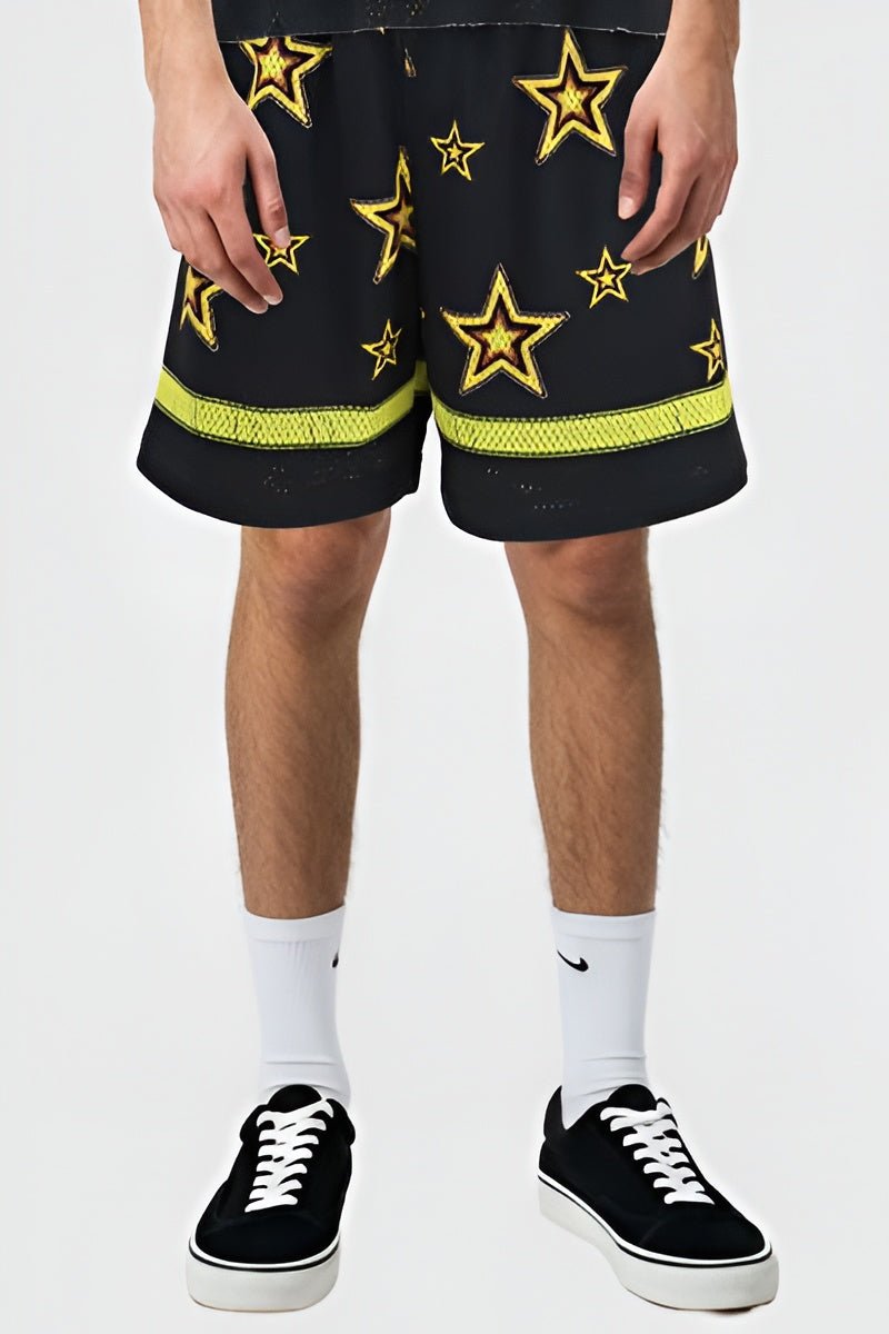 G WEST RHINSTONE SAINT SOCIETY 3/4 SLEEVES MESH SHORT SET