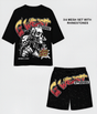 G WEST RHINSTONE SKULL TECH 3/4 SLEEVES MESH SHORT SET