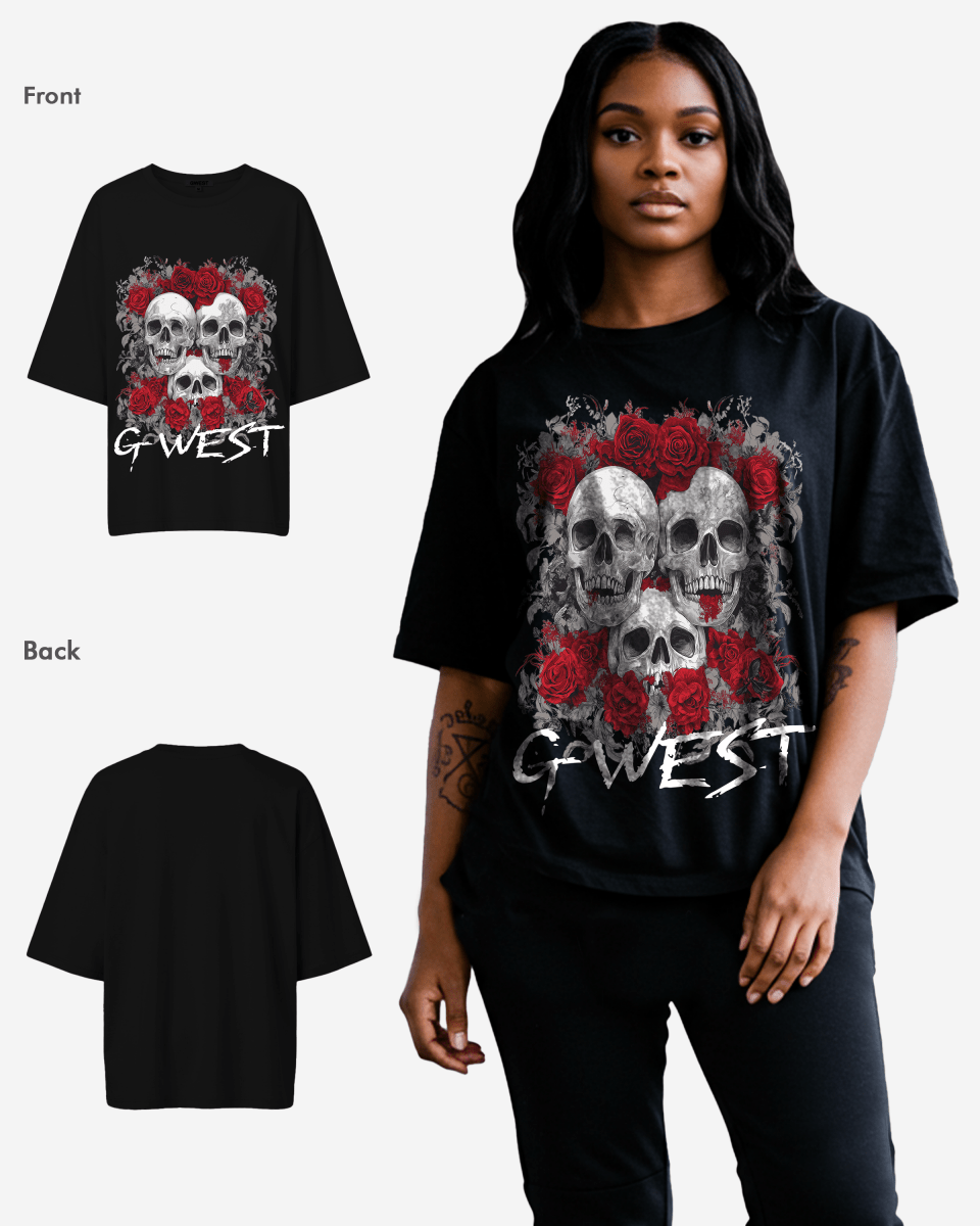 G West Roses And Bones Oversized Tee -WOMEN