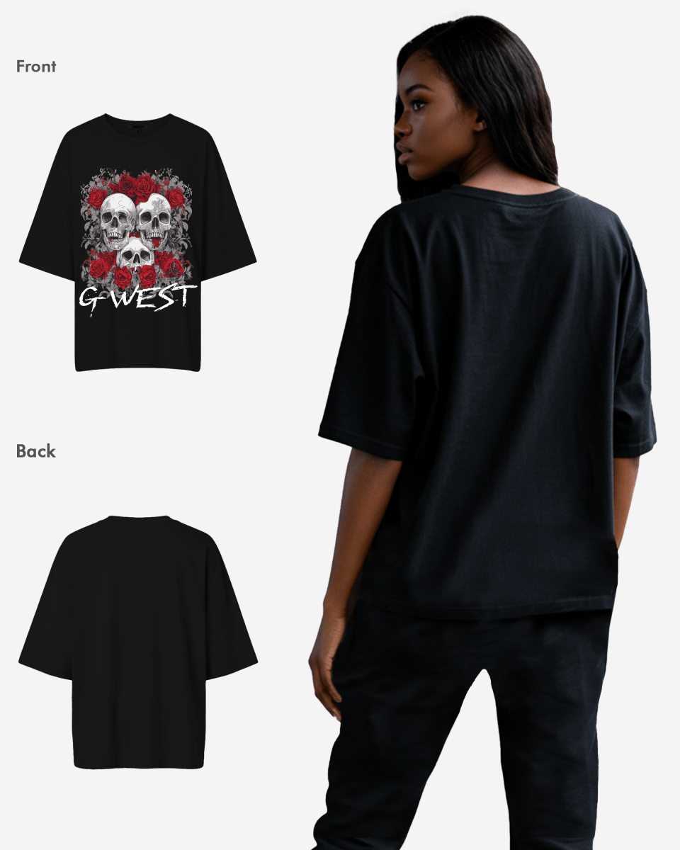 G West Roses And Bones Oversized Tee -WOMEN