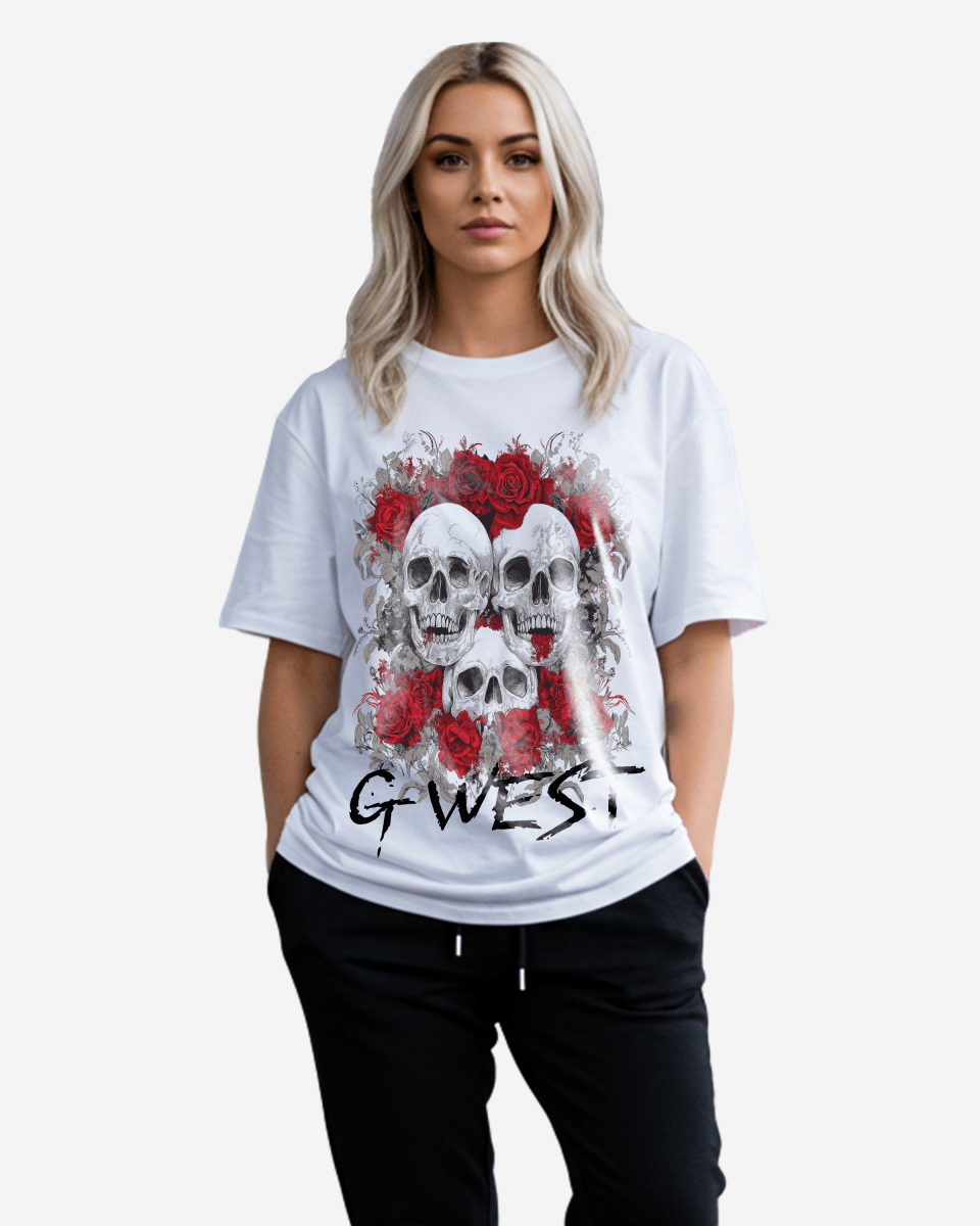 G West Roses And Bones Oversized Tee -WOMEN